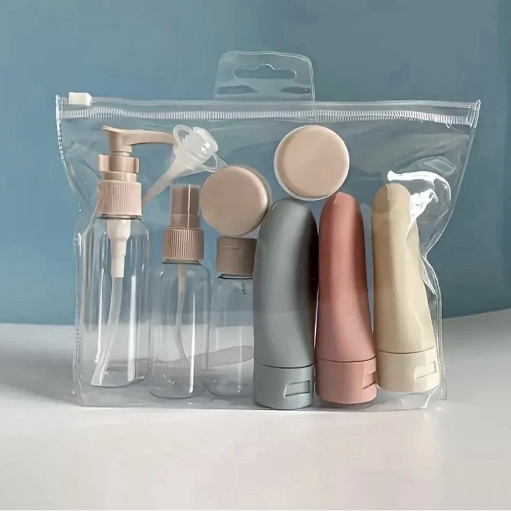 Travel Skincare Bottle Set - Gray, Pink, Cream